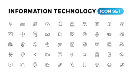 Information technology line icons collection. Big UI icon set in a flat design. Thin outline icons pack - obrazy, fototapety, plakaty