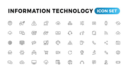 Information technology line icons collection. Big UI icon set in a flat design. Thin outline icons pack