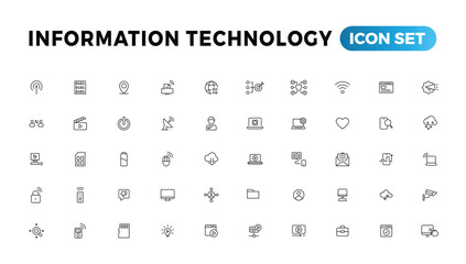 Information technology line icons collection. Big UI icon set in a flat design. Thin outline icons pack