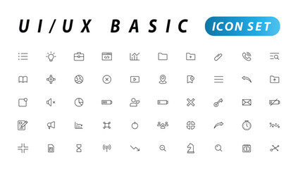 Basic User Interface Essential Set. ui/ux Line Outline Icons. For App, Web, Print. Editable Stroke.