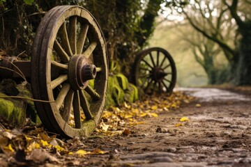 Fototapeta na wymiar close-up of carriage wheels on a dirt road