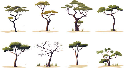 savannah trees set isolated vector style with transparent background illustration