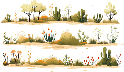 savannah vegetation set isolated vector style with transparent background illustration