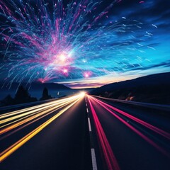 Fototapeta premium An artistic photo of fireworks with a long exposure, creating a beautiful trail of lights in the sky.