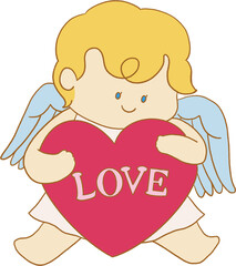 Valentine's Day elements in hand drawn kawaii cute  style. Set includes cupids, roses, hearts, arrow,gift and a gentleman. Cute characters