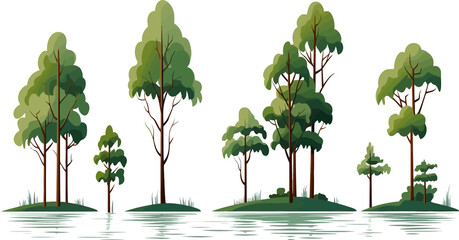 marsh trees set isolated vector style with transparent background illustration
