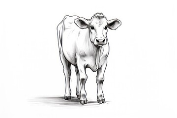  a black and white drawing of a cow looking at the camera with it's head turned to the right and it's face slightly to the left of the viewer.