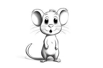  a black and white drawing of a mouse with a surprised look on it's face, with one eye wide open and one eye wide open to the other side.