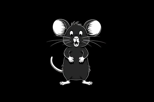  a black and white picture of a rat on a black background with a white outline of a rat on the left side of the rat, and a white outline of the rat on the right side of the.