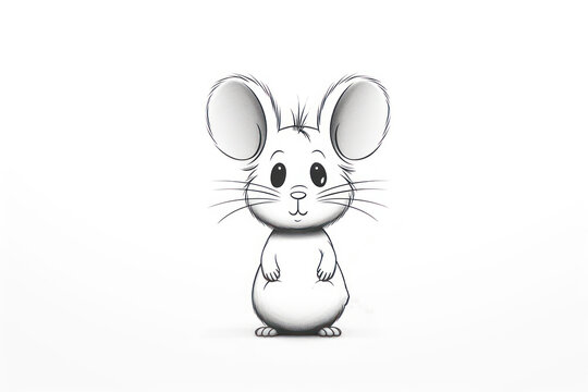  a drawing of a mouse sitting on top of a white surface with a black outline on the side of the mouse's face and the mouse's head.