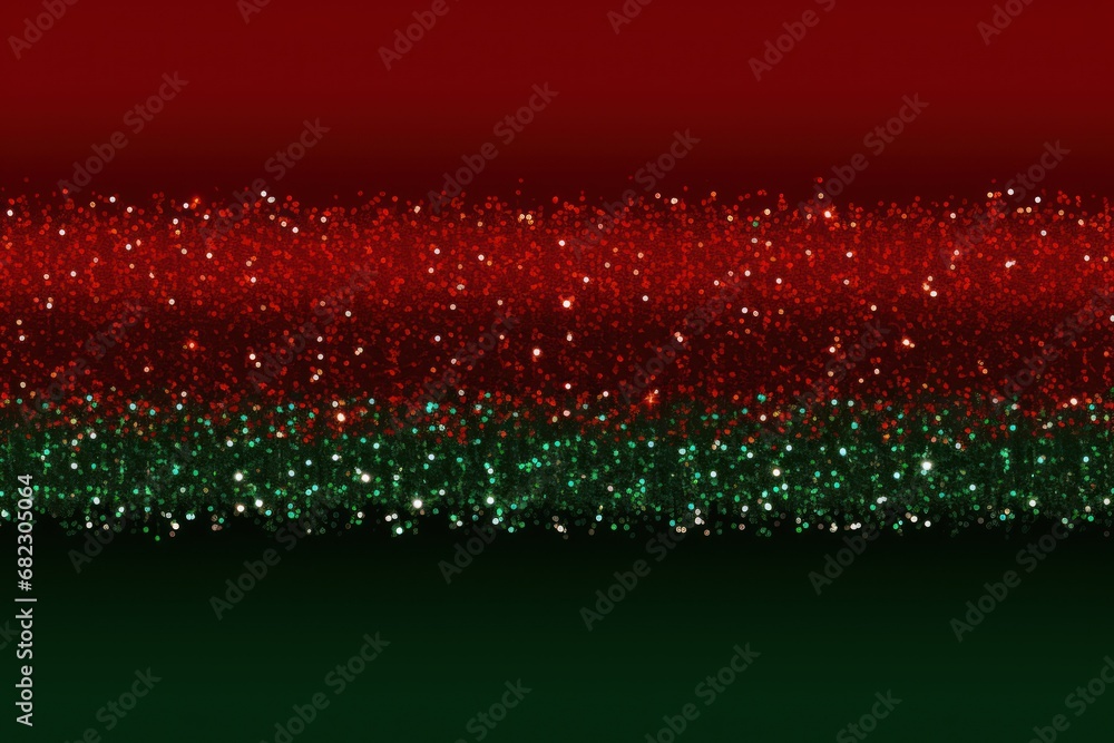Poster a red, green and white glittered background with a red and green stripe on the left side of the imag