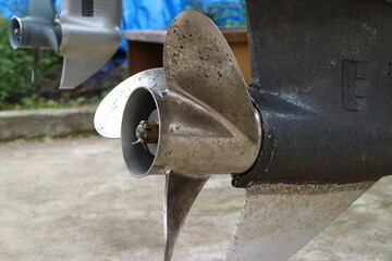 old stainless steel boat propeller, boat motor