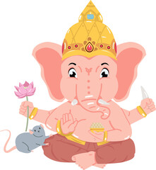 Lord Ganesha elephant with rat flat
