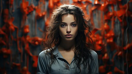 Fototapeta premium Portrait of a beautiful girl with long hair