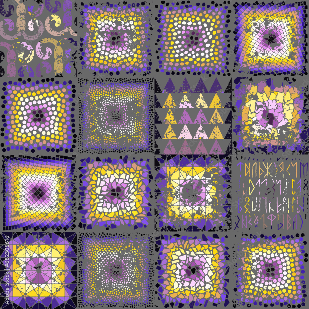 Poster Seamless mosaic art pattern. Abstract vintage mosaic tiles background.. Seamless vector pattern. Art background.