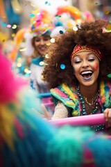 A lively carnival parade provides a festive and celebratory background