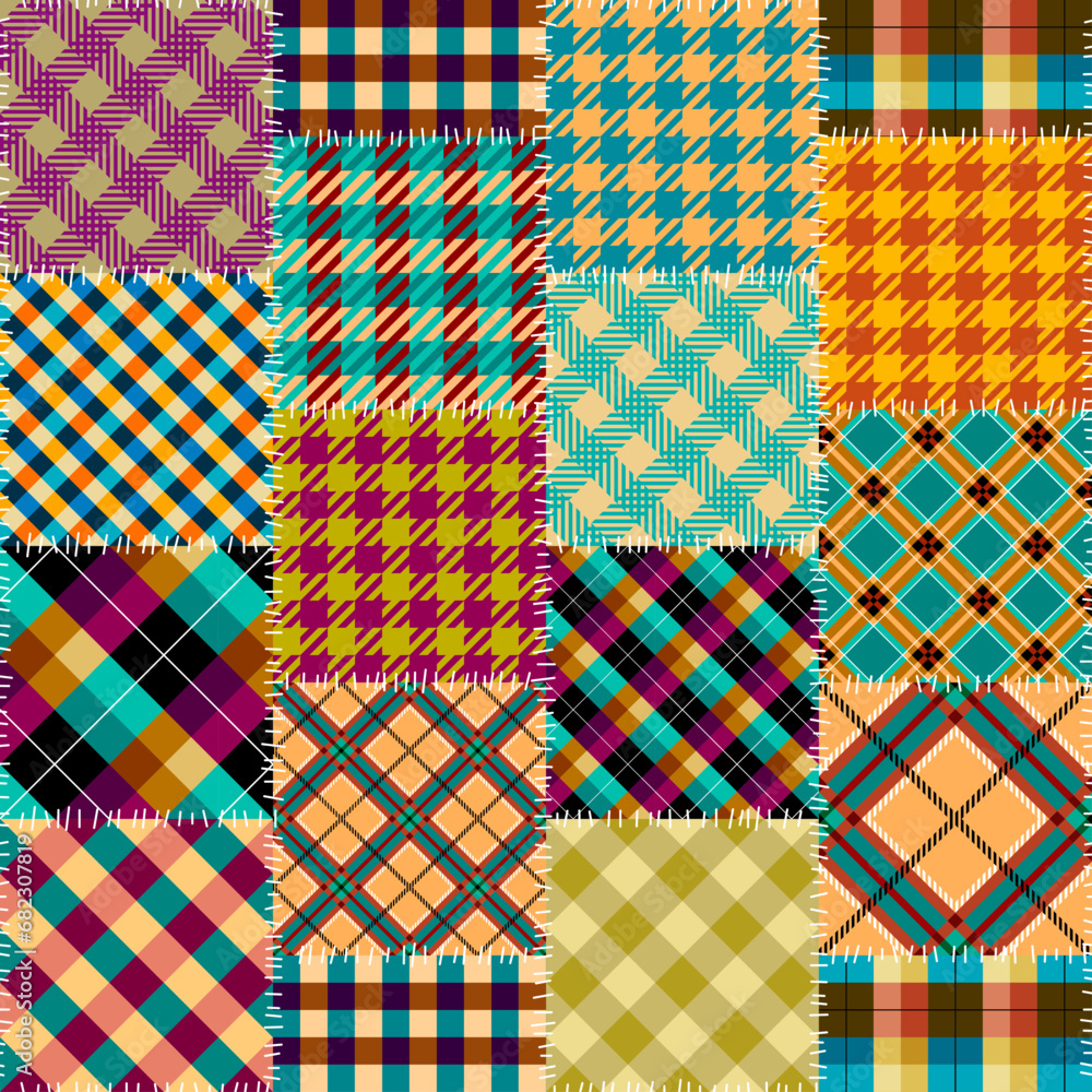 Aufkleber Textile patchwork plaid pattern. Seamless Vector image. Khaki colors.