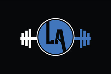 Letter L,A, LA OR AL Logo With barbell. Fitness Gym logo Vector.