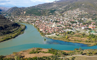 Aerial view of Mtskheta town in Georgia © Nikolay