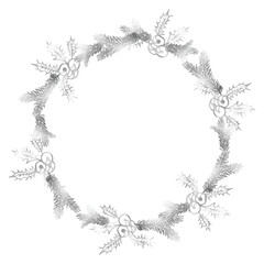 Christmas silver foil floral circle wreath for card or invitation, vector illustration for design