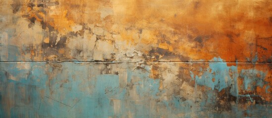 In an abstract artwork, the textured layers of grunge seamlessly blend color and metal, capturing the beauty of old, cracked, and rusty surfaces.