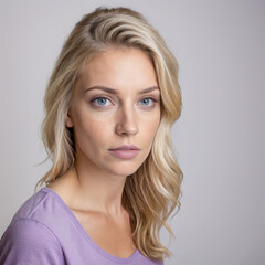 Naklejka premium Portrait of a young woman with blond hair isolated on a grey background
