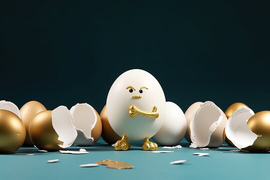 character Funny conditions adverse resistance reliability, concept eggs white broken egg golden Intact