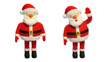 Santa Claus waving his hand. Plasticine Santa cartoon style. Isolated 3d illustration.