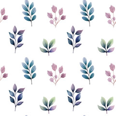 Watercolor floral background. Seamless pattern with delicate leaves and flowers. Hand drawn botanical wallpaper