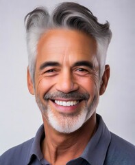 Fototapeta premium Senior handsome hoary man wearing casual shirt smiling isolated on white background