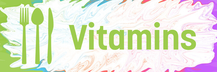 Vitamins Spoon Fork Knife Colorful Liquid Background Text 