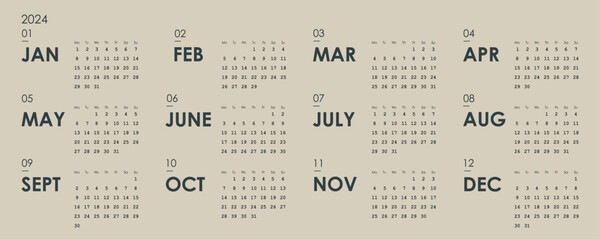 2024 calendar, planning, simple and stylish design