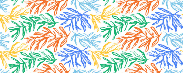 Multi colored rosemary branches seamless banner design. Abstract botanical seamless pattern.