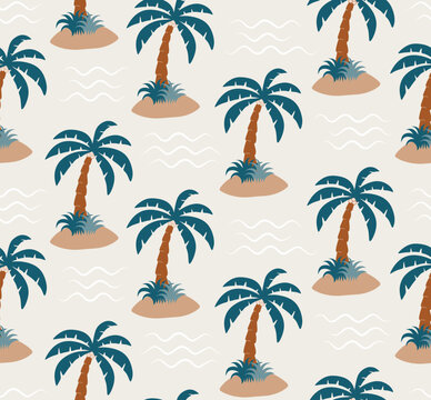 Cute Palm trees seamless tropical pattern.