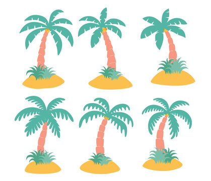Cute cartoon tropical palm tree. Realistic jungle tree on white background. 