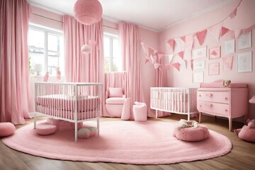 Blue nursery baby room with rug