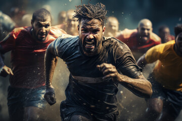 A diverse group engaging in a recreational sports league, fostering friendly competition and physical activity. Concept of social sportsmanship. Generative Ai.