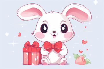 cartoon character of a rabbit
cute holding gift box
