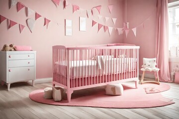 Pink nursery baby room with rug