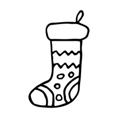 Hand drawn sock for gifts isolated in a white background.