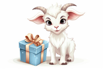 cartoon character of a goat
cute holding gift box