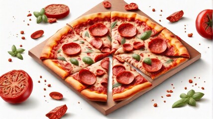 pizza with salami and tomato