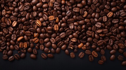 Obraz premium Coffee beans on dark background, top view