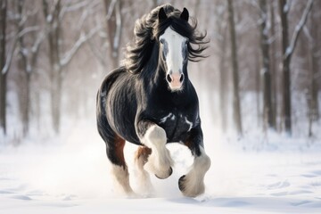 Obraz na płótnie Canvas Horse gallop in snow in winter landscape