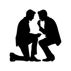 gay guys couple proposal on on knee  Vector illustration. Silhouette.