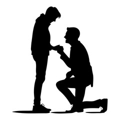 gay guys couple proposal on on knee  Vector illustration. Silhouette.