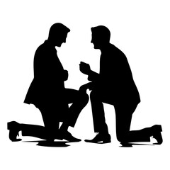gay guys couple proposal on on knee  Vector illustration. Silhouette.