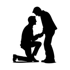 gay guys couple proposal on on knee  Vector illustration. Silhouette.