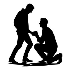 gay guys couple proposal on on knee  Vector illustration. Silhouette.