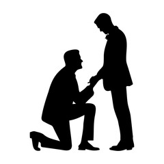 gay guys couple proposal on on knee  Vector illustration. Silhouette.